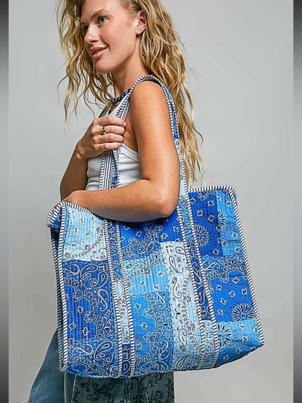 POL Blue Patchwork Paisley Tote Bag NEW